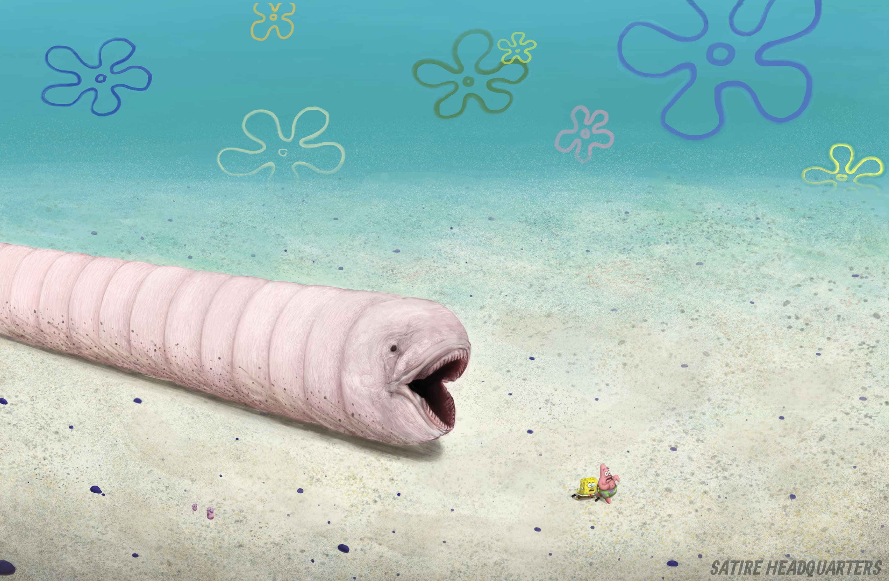 A realistic rendition of the Alaskan Bull Worm monster from Spongebob SquarePants